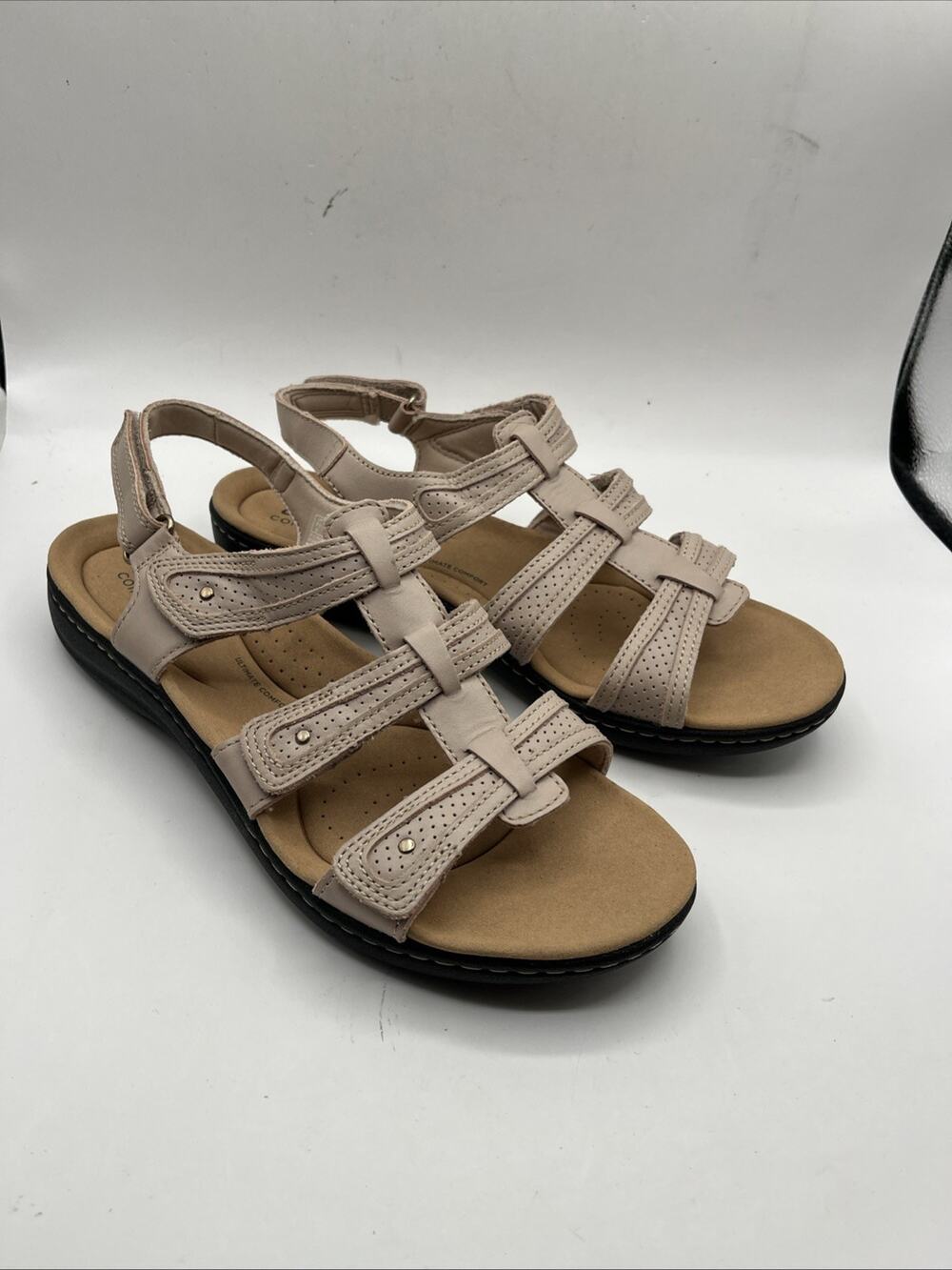 Clarks Laurieann Ivy Sand Leather Ortholite Comfort Adjustable Sandals Women 11M